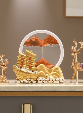 海豚流沙画摆件沙漏轻奢高档大气客厅电视酒柜家居W装饰品乔迁新