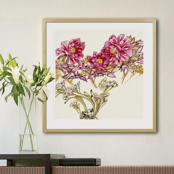 斗方工笔花鸟国画富贵牡丹荷花玄关办公室书房新中式挂画装饰画框,淘宝优惠券,粉丝福利购,淘宝优惠卷