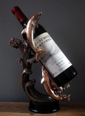 泥雕匠原创海豚红酒架欧式家居客厅餐厅酒柜装饰酒柜工艺品小摆件