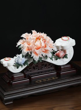 东方泥土富贵h如意新中式陶瓷手工装饰品客厅玄关酒店会所摆件