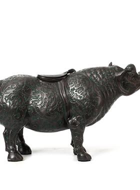 青铜器犀牛铜尊仿古摆件铜工艺品 家居酒柜电视柜装饰品 开业礼品