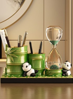 熊猫文创节节g高升笔筒沙漏摆件办公室桌面装饰中国特色礼物送老