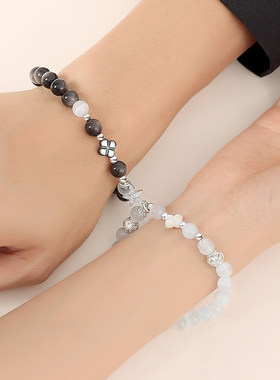 S925银幸运草情侣磁吸手链