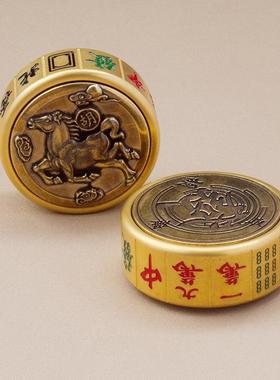 新款纯黄铜马上胡转转麻将双面转随身携带把玩解压手把件马上赚钱