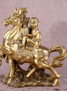 天御阁纯铜马上封侯摆件马上有钱发财招财工艺品客厅办公室装饰品