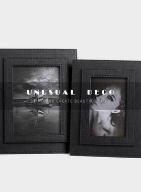 UNUSUAL 轻奢欧式现代黑色双层皮革相框样板间书房卧室电视柜摆件