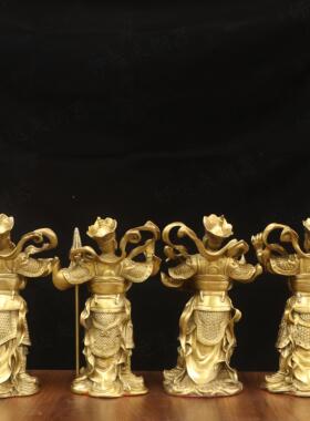 纯黄铜四大天王佛像摆件家用佛堂供奉四大金刚铜像祝福工艺品摆设