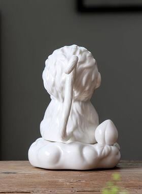 精品白瓷齐天大圣孙悟空陶瓷禅意茶宠摆件小猴子鱼缸造景家居饰品