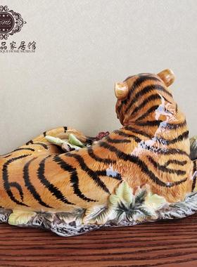 包邮包破损纯手绘陶瓷老虎摆件欧式家居摆设个性生肖礼物新家礼品