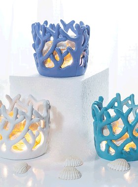 地中海仿真树脂珊瑚饰品玄关酒柜书桌酒店家居装饰摆件LED珊瑚