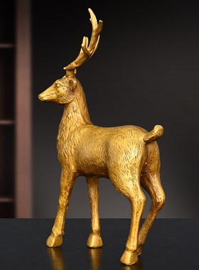 黄铜鹿客厅办公室创意摆件一鹿高升吉祥福鹿生财有鹿玄关装饰铜鹿