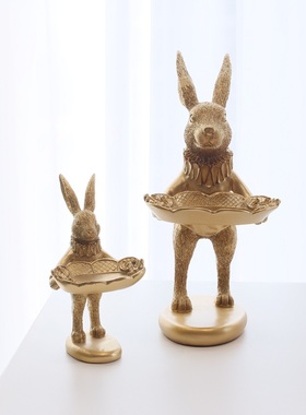 创意桌面摆件兔子首饰架饰品收纳架可爱送人礼品树脂金色玄关收纳