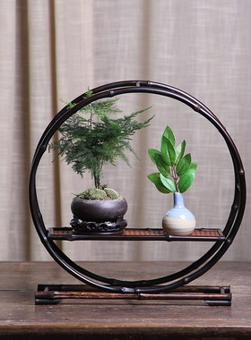 竹制植物摆件架架子花架客厅装饰书房小盆景博古架复古摆件展示架