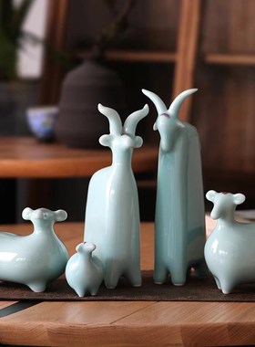 陶瓷羊生肖羊玄关办公室摆件桌面家居饰品客厅装饰办公桌工艺摆设