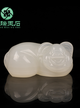 天然玉石十二生肖招财猪摆件客厅酒柜电视柜装饰品办公室桌面摆设