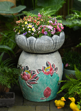 新中式花园庭院布置民宿造景装饰农家乐小院子景观花盆景底座摆件