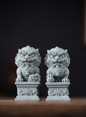 创意青砂石中国风石狮子一对茶宠摆件家居客厅鱼缸造景桌面装饰品