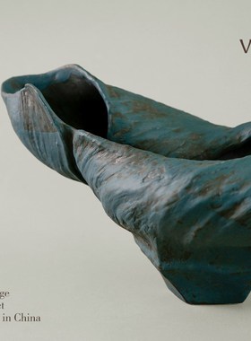 梵其高级感墨兰色手工卷边陶瓷花盆摆件创意民宿玄关桌面盆栽花器