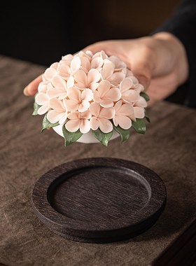 中式陶瓷绣球花工艺品线香插香托香座香薰炉摆件创意花团桌面装饰