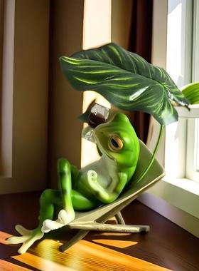 工位治愈情绪躺椅青蛙摆件网红创意办公室桌面解压树脂装饰工艺礼