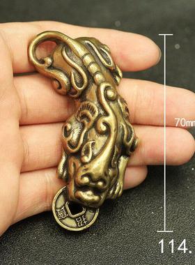 黄铜实心貔貅天禄手把件咬钱招财皮休桌面摆件男女随身把玩文玩镇