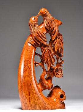 花梨木雕喜上眉梢摆件实木根雕动物花鸟喜鹊家居客厅办公室工艺品