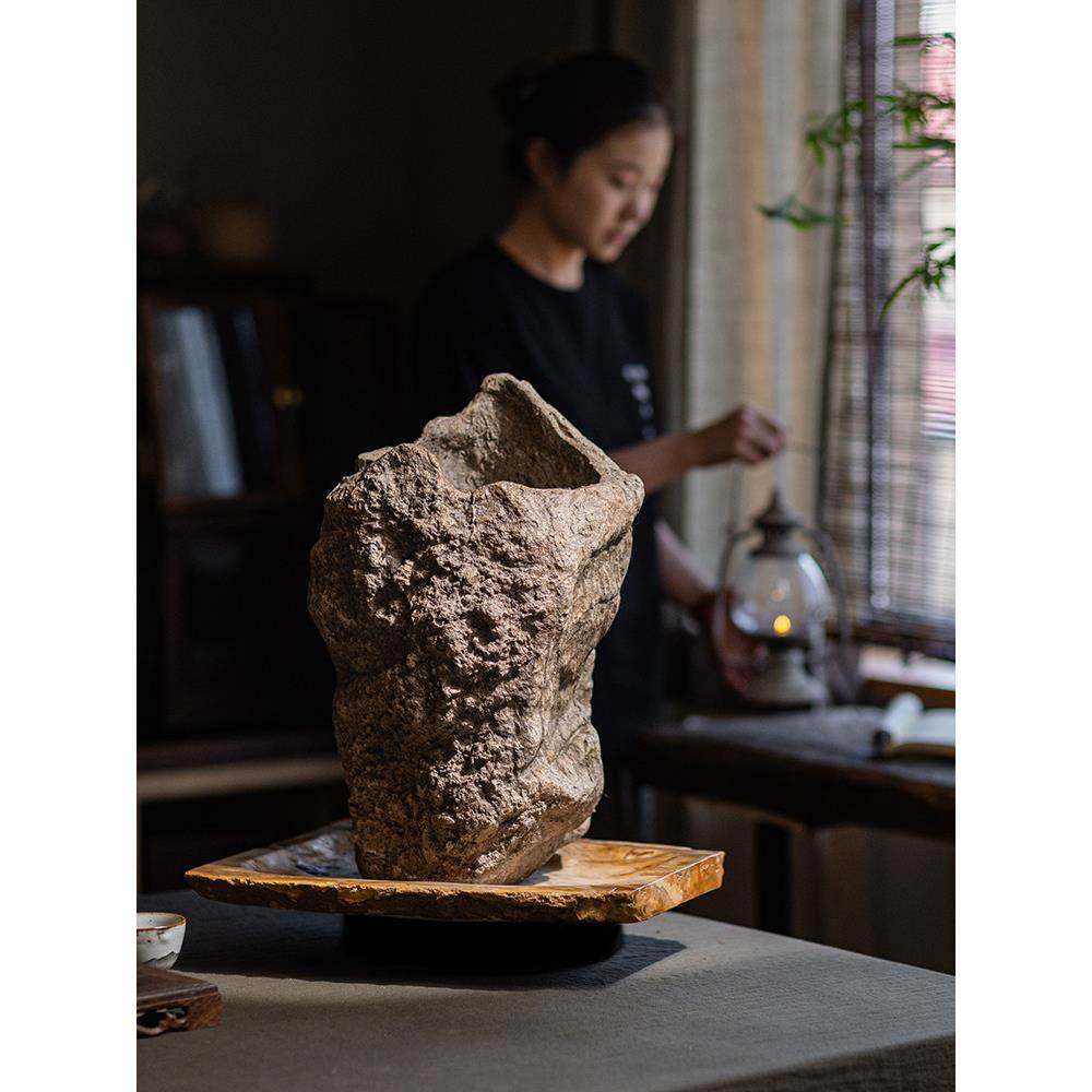 Wabi-Sabi风格彷石花瓶饰品创意水泥花筒装饰艺术覆古禅意绿色植,淘宝优惠券,粉丝福利购,淘宝优惠卷