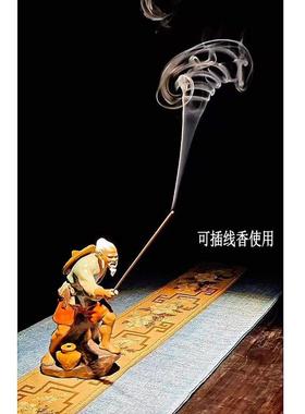 中式园艺茶宠姜太公钓鱼陶瓷人物摆件渔夫钓鱼园林鱼缸石湾公仔