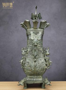 春秋战国青铜器立鹤莲鹤方壶盛酒器古铜摆件定制博物馆收藏送礼