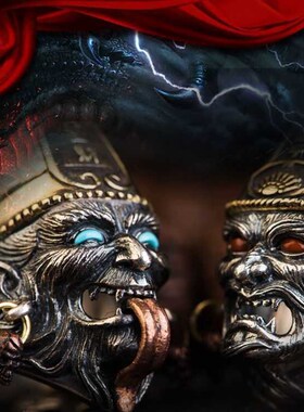 黑白无常复古戒指一见r生财手工精雕霸气个性男款开口指环