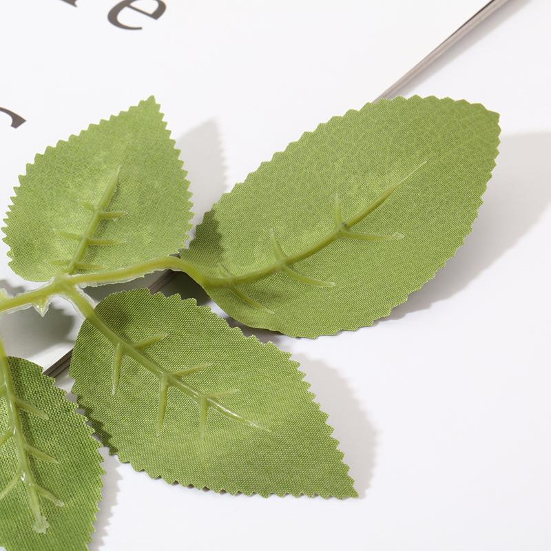 厂家直仿真丝印单支玫瑰叶橱窗摆件摄影道具家居装饰摆件现货 - 图0