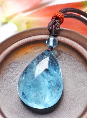 水晶珠宝滴爱水小情侣石冰种民族风项链吊坠男心海蓝宝女挂坠蓝色