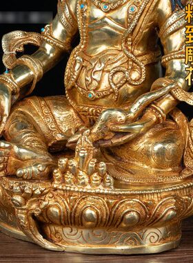 10财神彩铜像摆件铜全黄财神寸金西藏绘背冠尼泊尔铜像鎏