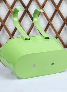 跨境可拆卸双挂钩椭圆花盆阳台栏杆栅栏两用悬挂式金属花盆挂桶