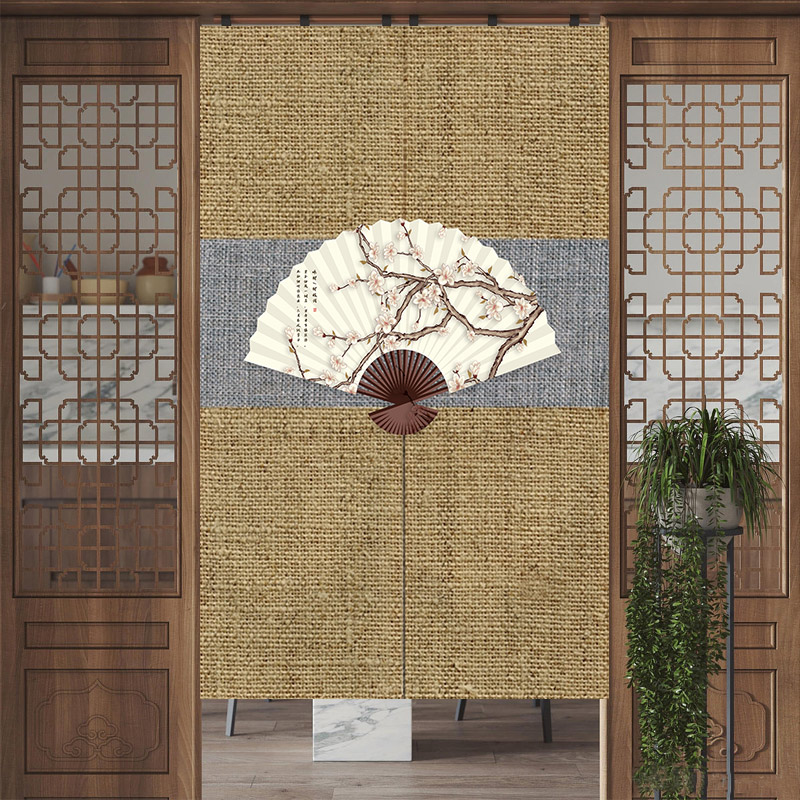 中式禅意茶室隔断帘免打孔卧室门帘家G用隐私半帘布帘客厅厕所挂 - 图3