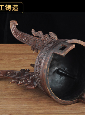 彩铜扁足鼎摆件铜鼎家居客厅办公室铜鼎摆设公Q司开业乔迁商务礼
