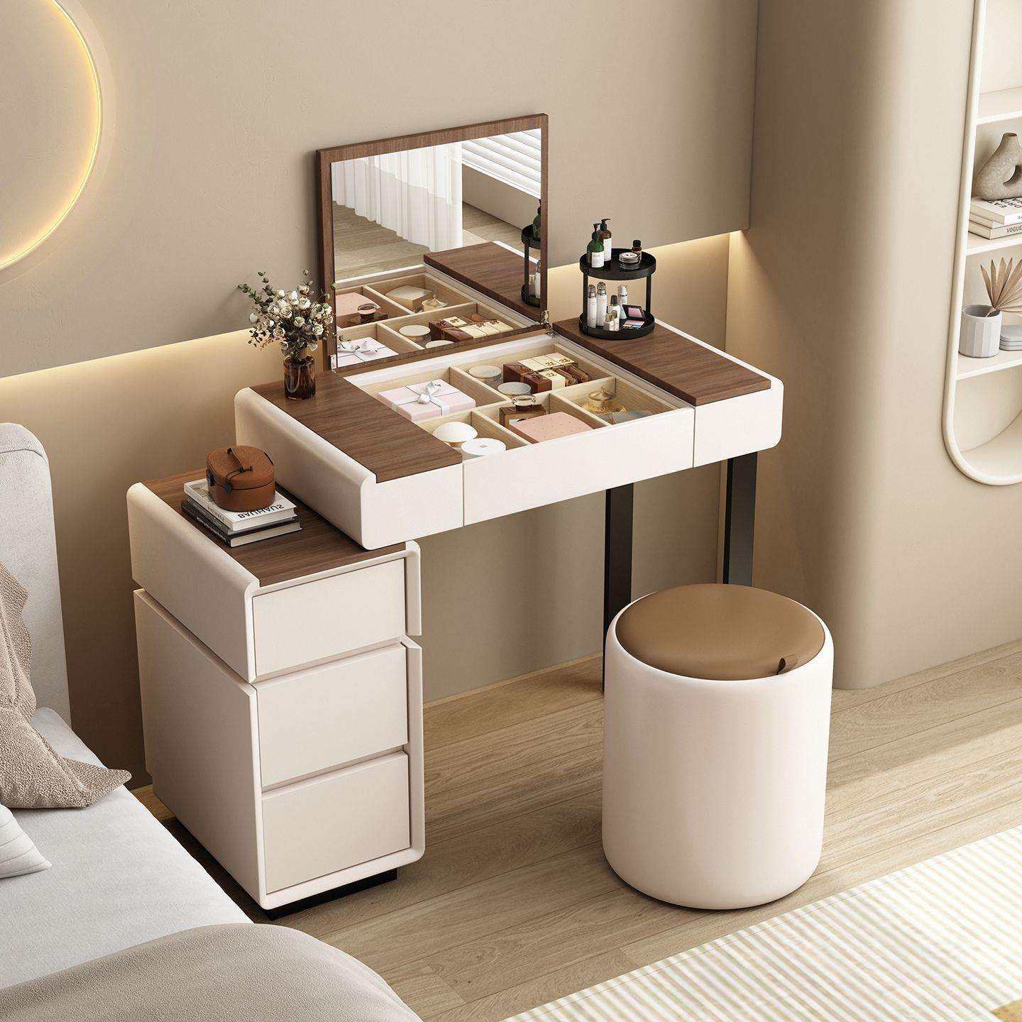 2025翻盖小户型梳妆台北欧卧室现代简约书桌多功能斗柜一体化妆桌,淘宝优惠券,粉丝福利购,淘宝优惠卷
