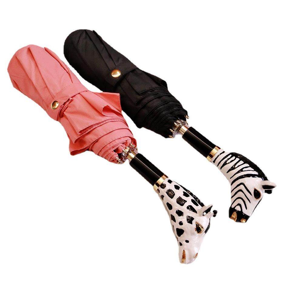 轻奢创意画彩动物头手柄三折伞设计款可爱雨伞女提花布晴雨两用伞,淘宝优惠券,粉丝福利购,淘宝优惠卷