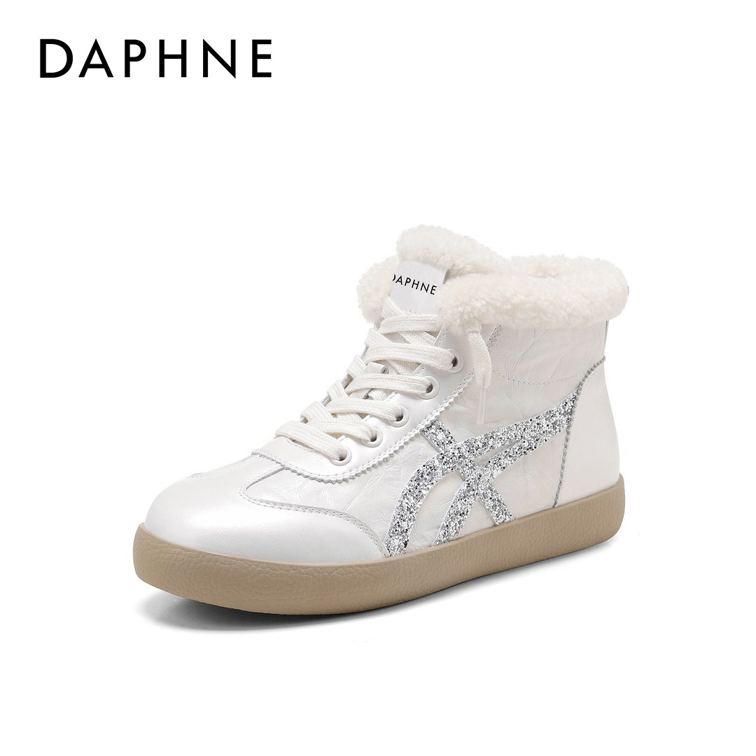 Daphne/达芙妮女鞋加绒休闲鞋2025冬季新款高帮板鞋保暖雪地靴韩,淘宝优惠券,粉丝福利购,淘宝优惠卷