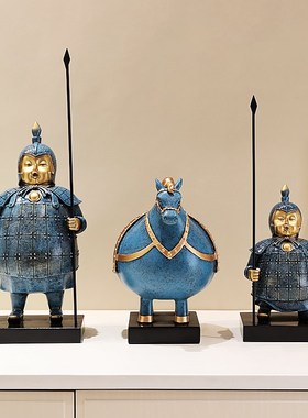 新中式国风搞笑复古兵马俑摆件客厅玄关电视柜酒柜U装饰品乔迁礼