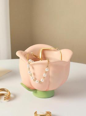 如果创意花朵家居装饰品首饰置物盒玄关钥匙客厅桌面杂物收纳摆件