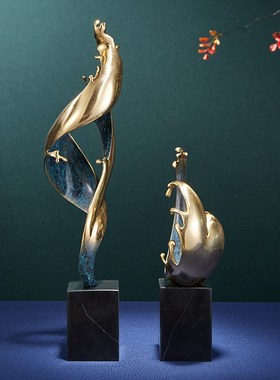 黄铜风生水起招财摆件轻奢u高档客厅电视柜玄关酒柜装饰品乔迁礼