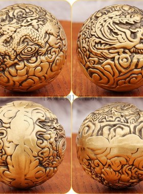 3.8cm纯黄铜龙凤手球一对手握球金属手把件男士转V转球健身手盘球