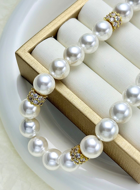 倪妮同款澳母贝珍珠项链女澳白色12mm白色全珠链六环吸扣2025新款