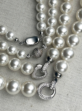 倪妮同款澳白色天然母贝珍珠项链女爱心镶钻扣气质名媛锁骨链颈链