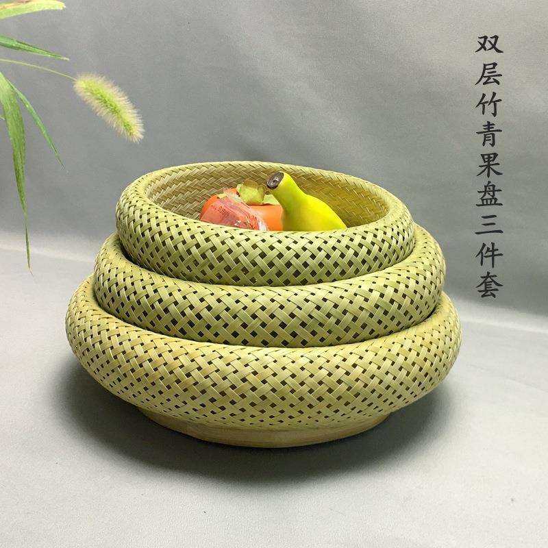 手工竹编果盘头层编织福喜果盒带盖款龟背编法米字形三件套竹畚斗,淘宝优惠券,粉丝福利购,淘宝优惠卷
