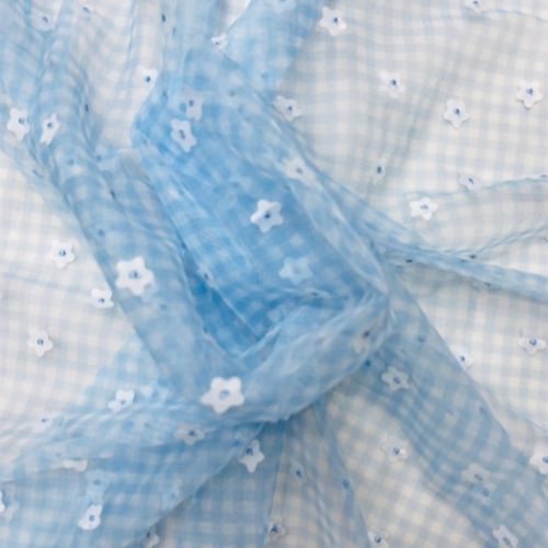 清新甜美田园风格经典印花格子纹网布底激光刺绣花朵蕾丝多色可选 - 图2