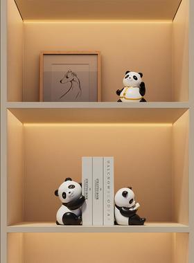 贝汉美可爱熊猫书挡摆件客厅酒柜家居装饰品玄关书架桌面书立礼物