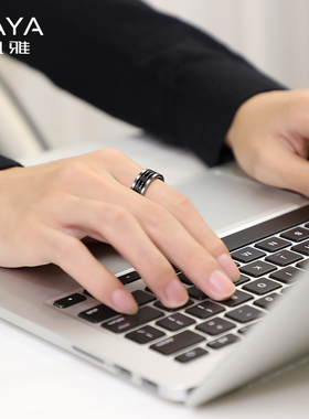 飒雅戒指男韩版霸气男士钨金单身戒时尚潮男配饰食指刻字戒指饰品