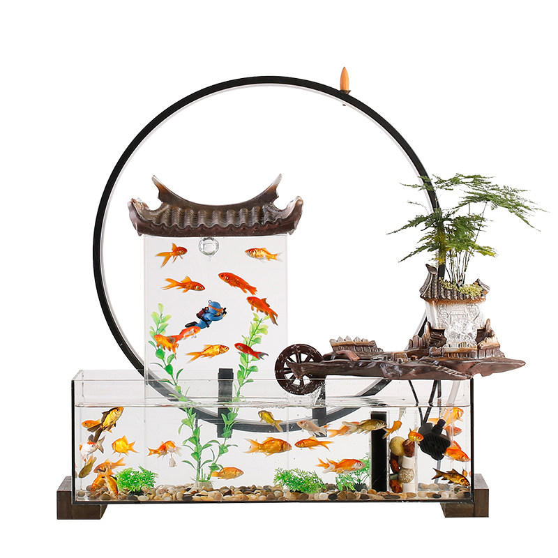鱼缸方形客厅小型桌面超白玻璃陶瓷循环增氧过滤三合一创意家流水,淘宝优惠券,粉丝福利购,淘宝优惠卷